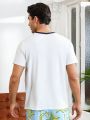 Men'S Short Sleeve Homewear Top With Car & Coconut Tree Print