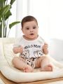 SHEIN Baby Boys' Casual And Cute Teddy Bear Pattern Printed Romper For Home, Daily Wear In Spring And Summer