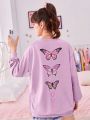 SHEIN Teen Girls' Butterfly Heart Print Hoodie, Back Design