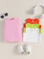 4pcs Solid Color Ribbed Knit Tank Tops For Baby Girls