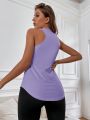 Breathable Softness Hollow Out Curved Hem Sports Tank Top