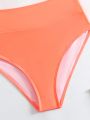 Teen Girl Solid Color Bikini Swimsuit Set With Ruffled Trim