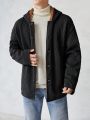 SHEIN Men Letter Embossed Teddy Lined Hooded Jacket Without Tee