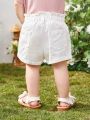 Baby Girl White Cute Flower Applique High-Waisted Denim Shorts