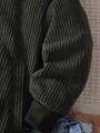 SHEIN Boys' Casual Comfortable Embroidered English Logo Fleece Baseball Jacket