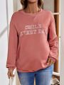 SHEIN Maternity Nursing Sweatshirt With Letter Print And Drop Shoulder