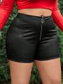 SHEIN SXY Plus Size High Waist Zipper Front Bodycon Shorts