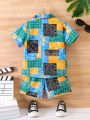 SHEIN Kids SUNSHNE Young Boys' Patchwork Print 2pcs/Set Outfit