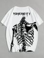 ROMWE Goth Men's Skull Printed Loose Fit Drop Shoulder Casual T-shirt