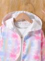 SHEIN Kids Nujoom Tween Girls' Rainbow Cloud Hooded Jacket