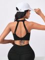 Solid Cut Out Backless Sports Bra