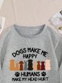 Plus Letter & Dog Graphic Drop Shoulder Sweatshirt