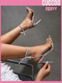 Cuccoo Party Collection Women Rhinestone Decor Stiletto Heeled Sandals, Glamorous Summer Strappy Sandals