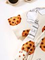 SHEIN Baby Boys' Cute Milk & Biscuit Printed Short Sleeve Bodysuit For Spring/Summer