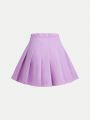 SHEIN Teen Girls' Metal Buckle Decorated Pleated Skirt For Vacation
