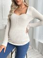 SHEIN Maternity Solid Color Hollow Out Long Sleeve T-shirt