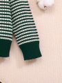 SHEIN Newborn Baby Boys' Casual Loose Fit Striped Sweater With Long Sleeves And Polo Collar