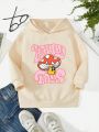 Young Girl Mushroom & Letter Graphic Hoodie
