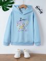 Big Girls' Hooded Sweatshirt With Floral And Letter Print