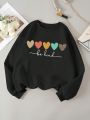 Teen Girl Heart & Letter Graphic Thermal Lined Sweatshirt