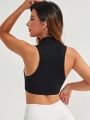 Zipper Closure Seamless Solid Sport Vest