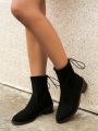 Women's Fashionable Solid Color Elevator Elastic Sock Boots With Chunky Heels, Pointed Toes And Short Tube, Perfect For Outdoor And Casual Wear
