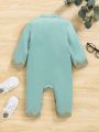 SHEIN Baby Boy Satin Patchwork Golden Lace Long Sleeve Jumpsuit