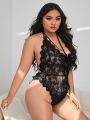Plus Floral Lace Sheer Harness Teddy Bodysuit