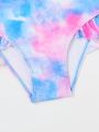 Young Girl Tie-Dye Flounce Bikini Swimsuit Set With Beach Skirt Cover Up