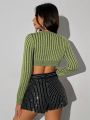SHEIN ICON Women's Fashionable Vertical Striped Shorts & Button-down Shirt Set