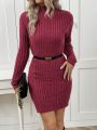 SHEIN LUNE Casual Cable Knitted Fitted Sweater Dress, No Belt Included