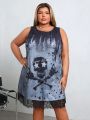 SHEIN CURVE+ Plus Size Skull Print Splice Lace Tank Dress