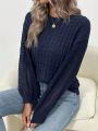 SHEIN LUNE Women's Hollow Out Knit Patchwork Lantern Sleeve Sweater