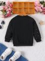 SHEIN Kids SUNSHNE Girls' Round Neck Long Sleeve Casual Loose Fit Sweater With Rhinestone Embellishment For Autumn