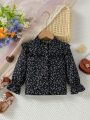 Girls' New Bubble Sleeve Floral Print Single-breasted Long-sleeved Shirt