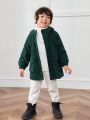 SHEIN Young Boy Flap Pocket Teddy Lined Hooded Coat