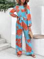 SHEIN VCAY Women's Color Block Floral Print Jumpsuit