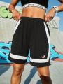 Street Sport Women's Letter Printed Color Block Athletic Shorts
