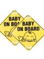 CARTMAN 2 Pack Reflective Baby on Board Sign, 5x5 Inch Noticeable Bright Yellow Signs with 4 Suction Cups for Extra Strong Hold On Windows, Baby in Car Sticker
