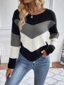 SHEIN LUNE Color Block Curved Hem Drop Shoulder Sweater