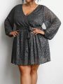 SHEIN CURVE+ Plus Size Women'S Sparkling Belted Dress