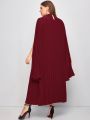 SHEIN Belle Plus Solid Pleated Cape Dress