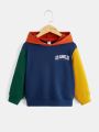 SHEIN Kids EVRYDAY Toddler Boys Letter Graphic Colorblock Hoodie