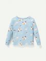 Cozy Cub Baby Girls' Cartoon Unicorn Pattern Round Neck Long Sleeve Top And Pants Pajamas Set