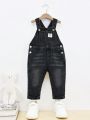 Baby Boy Letter Patched Detail Denim Overalls