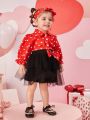 Baby Girls' Outfit Set Including Headband, Heart Shape, Valentine's Day, Elegant, Cute And Fashionable
