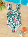 Girls' Tropical Print One-Piece Swimsuit For Toddlers