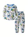 2pcs/set Toddler Boys' Comfortable Round Neck Car Printed Home Wear With Long Sleeve Top And Long Pants, For Spring, Autumn & Winter