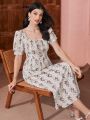 SHEIN Mulvari Women'S Floral Print Square Neck Short Puff Sleeve Dress