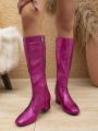 Women's Warm, Versatile, Simple, Round-toe, Mid-low Heel, Mid-calf Boots